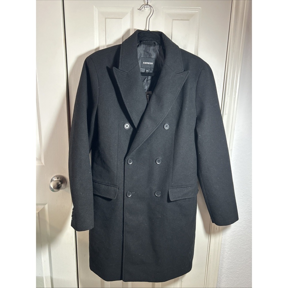 Express Women's Black Peacoat Jacket Small Doublebreasted Wool Coat Collar NWT!